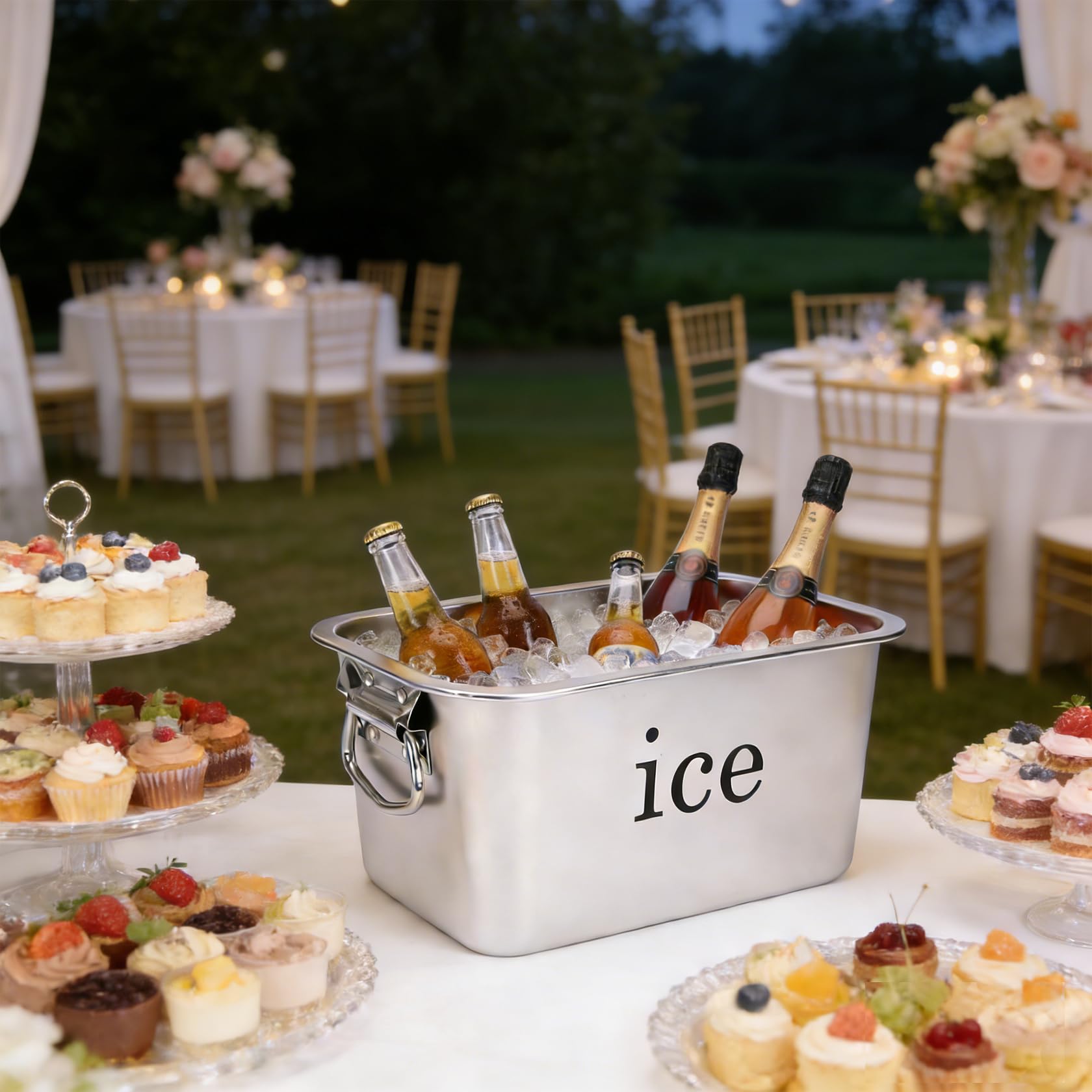 Secchiello per ghiaccio in acciaio inox, 6.8 L, con manico, per bevande, cubetti di ghiaccio, feste, barbecue, bar e casa, grande contenitore per il ghiaccio, champagne e birra, vino e cocktail per