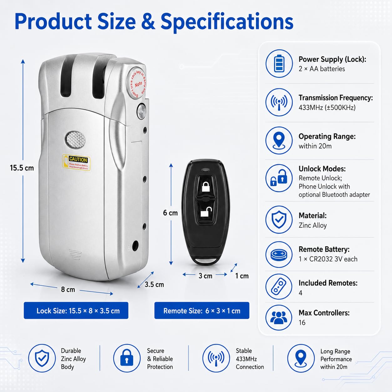 Cerradura inteligente electrónica, cerradura invisible inalámbrica WAFU sin llave con control remoto, cerradura de puerta de control remoto inteligente para el hogar