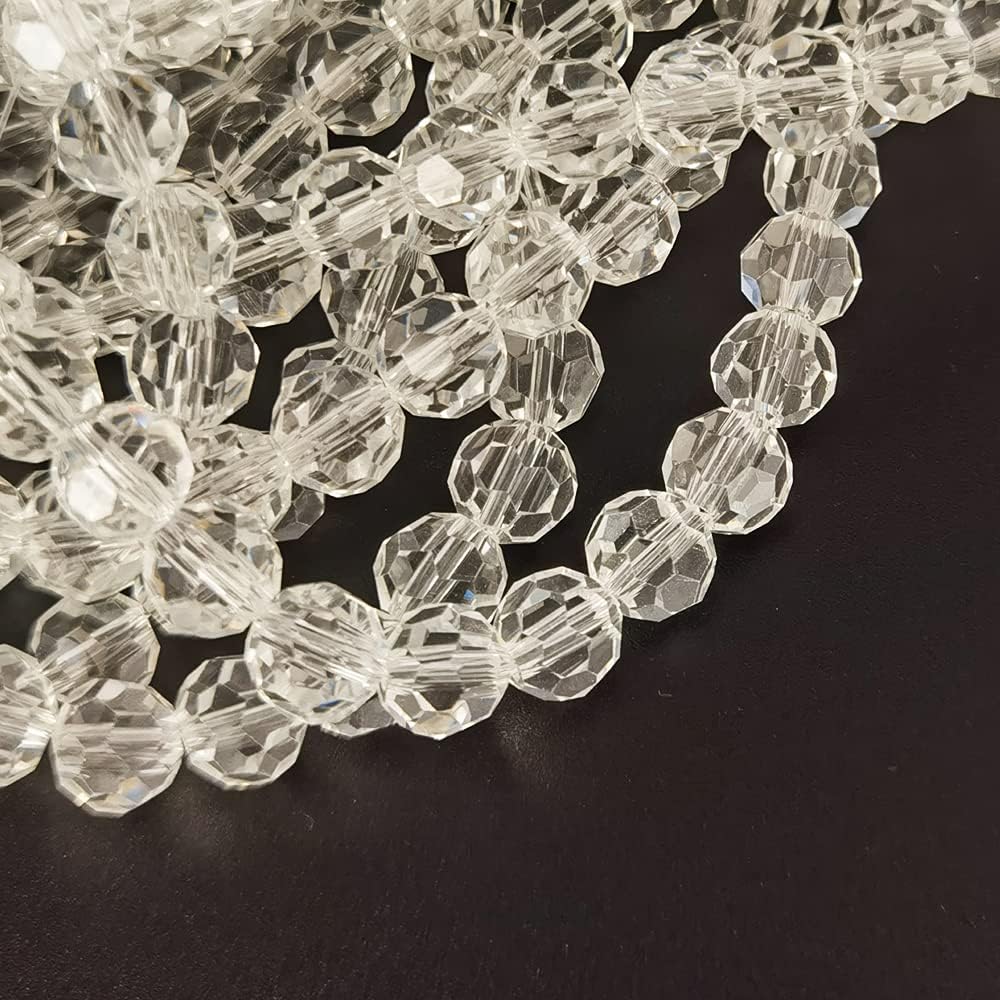 NSPIRELLE Approx 200pcs 8mm Crystal Clear Round Faceted Glass Beads for Jewelry Bracelet Making