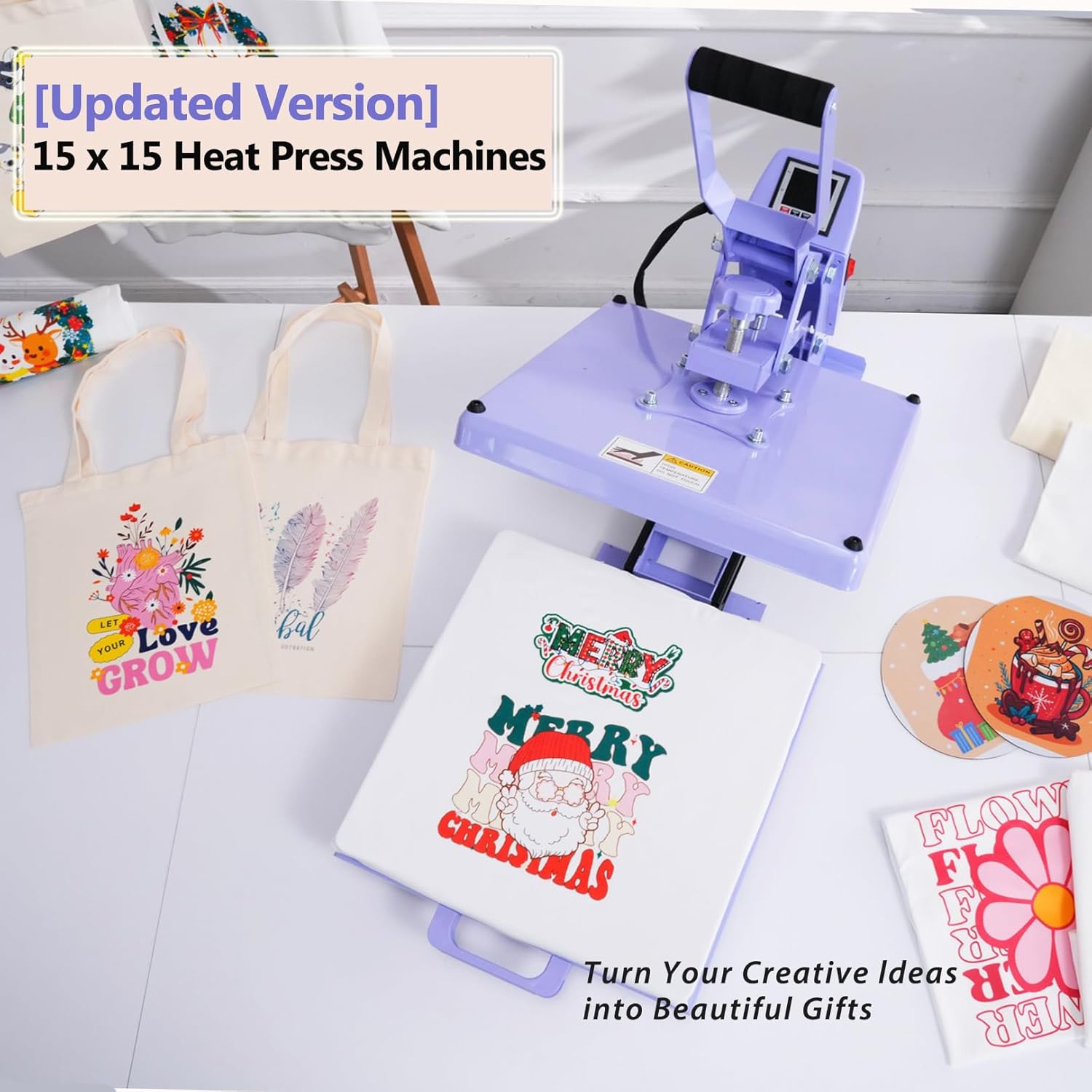Heat Press 15x15 Slide Out, Detachable Heat Press Machine for T-Shirts Professional Distribute Heat Evenly, T-Shirt Press for Sublimation, Heat Transfer Projects (Clamshell Purple)