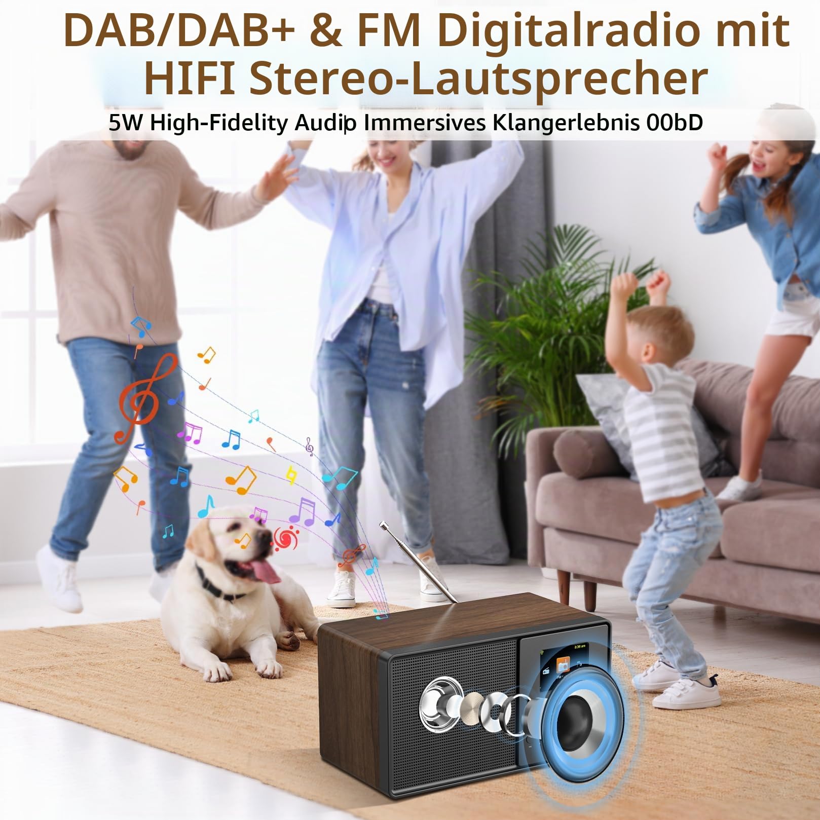 Internetradio WLAN DAB+ Radio mit Bluetooth 5.3 und Farbdisplay | 30.000 Sender, Podcast-Player, USB, AUX, Wecker und Fernbedienung für Küche, Wohnzimmer, Schlafzimmer, Büro und Garten