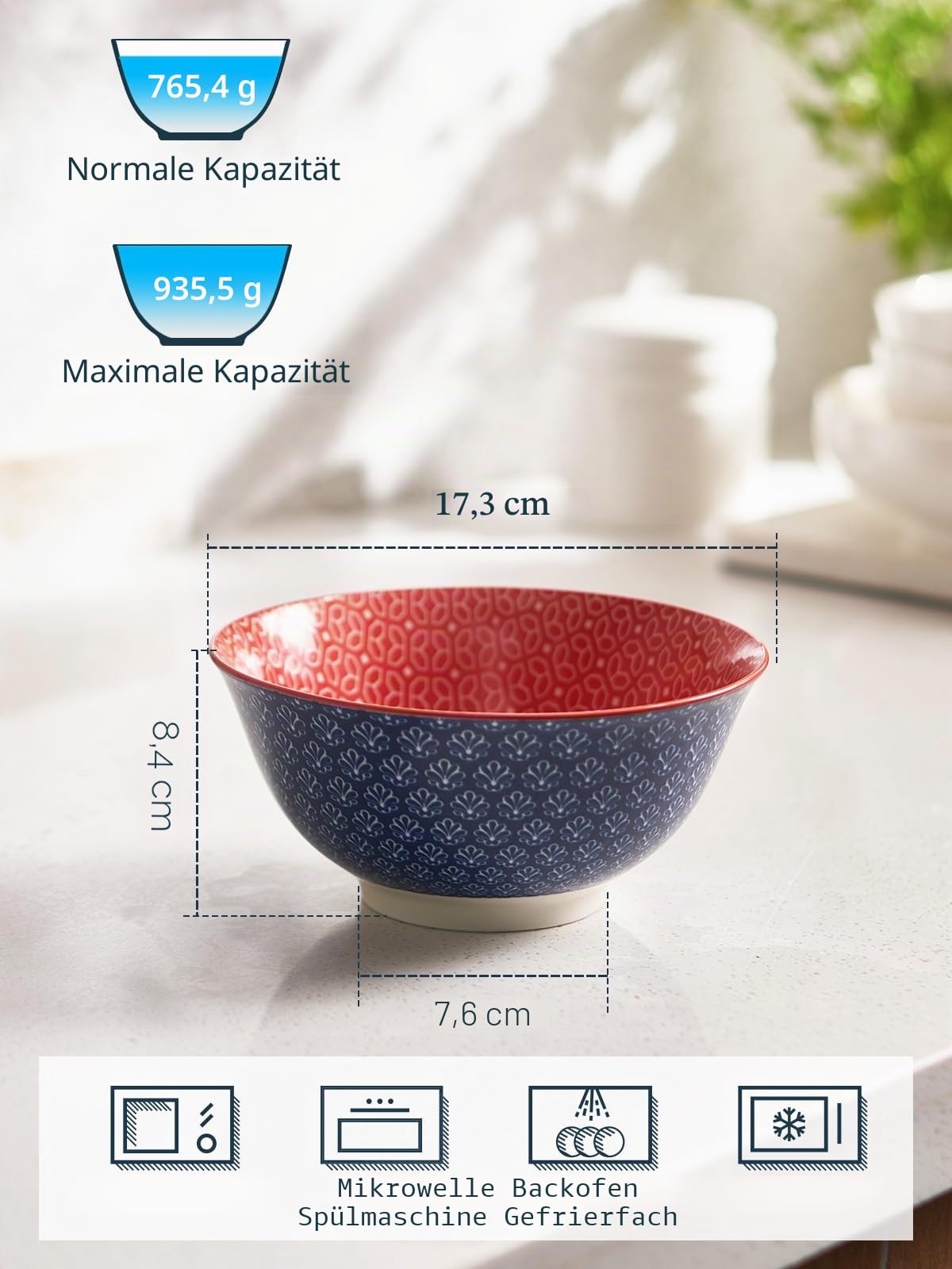 DOWAN Keramik Müslischalen, 945ML Lebhafte Farben Dessertschalen für Thanksgiving und Weihnachten, Großes Suppenschalen-Set für Pasta, Salat, Eis und Haferflocken, Set von 6