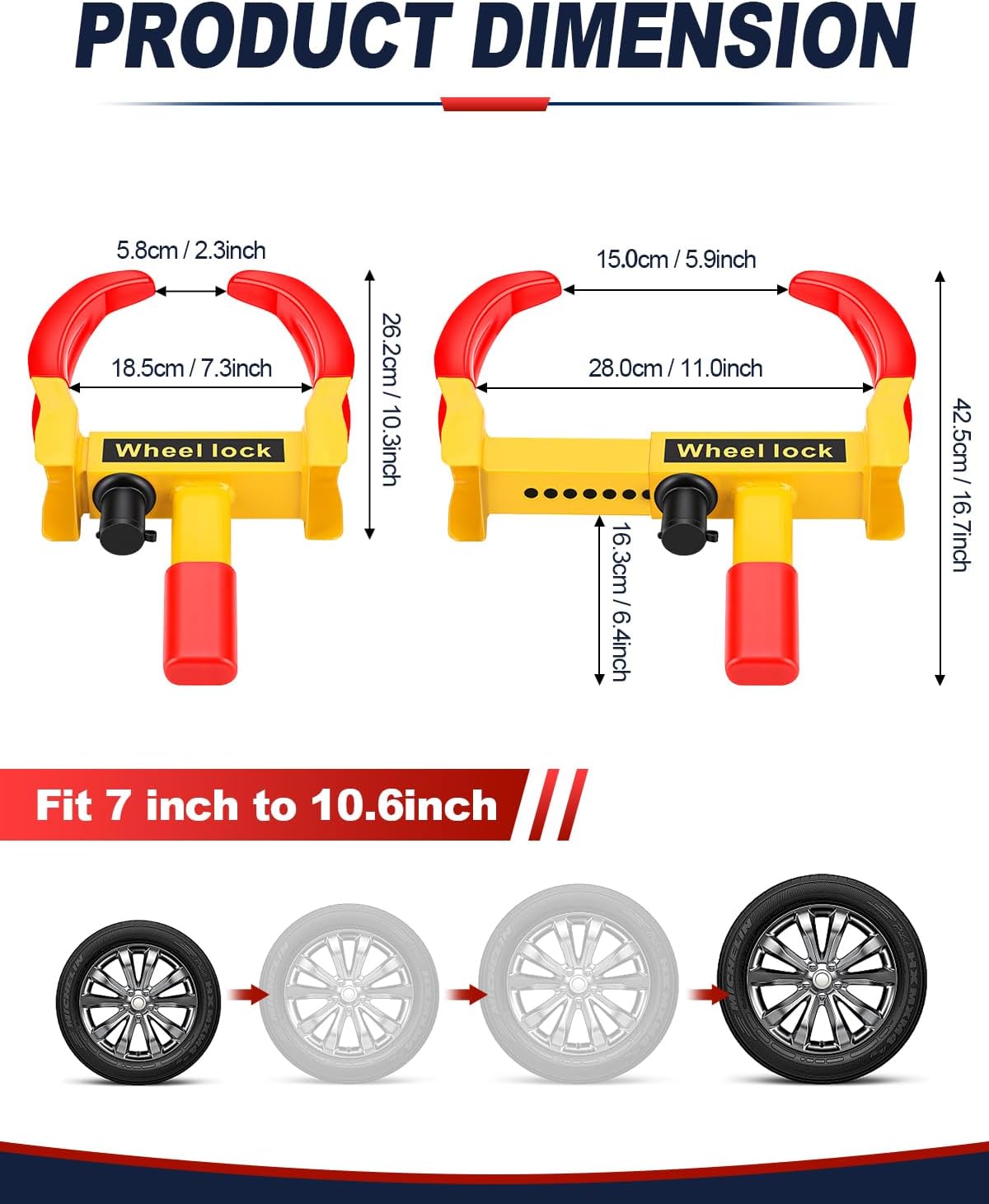ELECTOP Upgraded Wheel Lock with 113dB Alarm, Adjustable Car Tire Lock