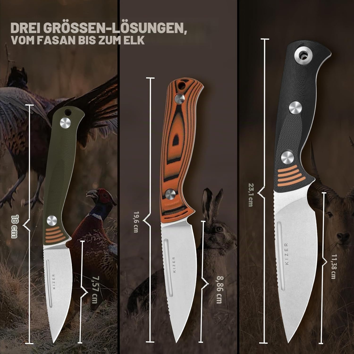 Kizer Evenki 3 Survival Messer mit Kydex-Scheide & Messer Schärfer, 1099A1 | 11,4cm AEB-L Drop Point Klinge Feststehende Messer mit Schwarz-Orangefarbenem G10 Griff, Full Tang Jagd Survival Messer