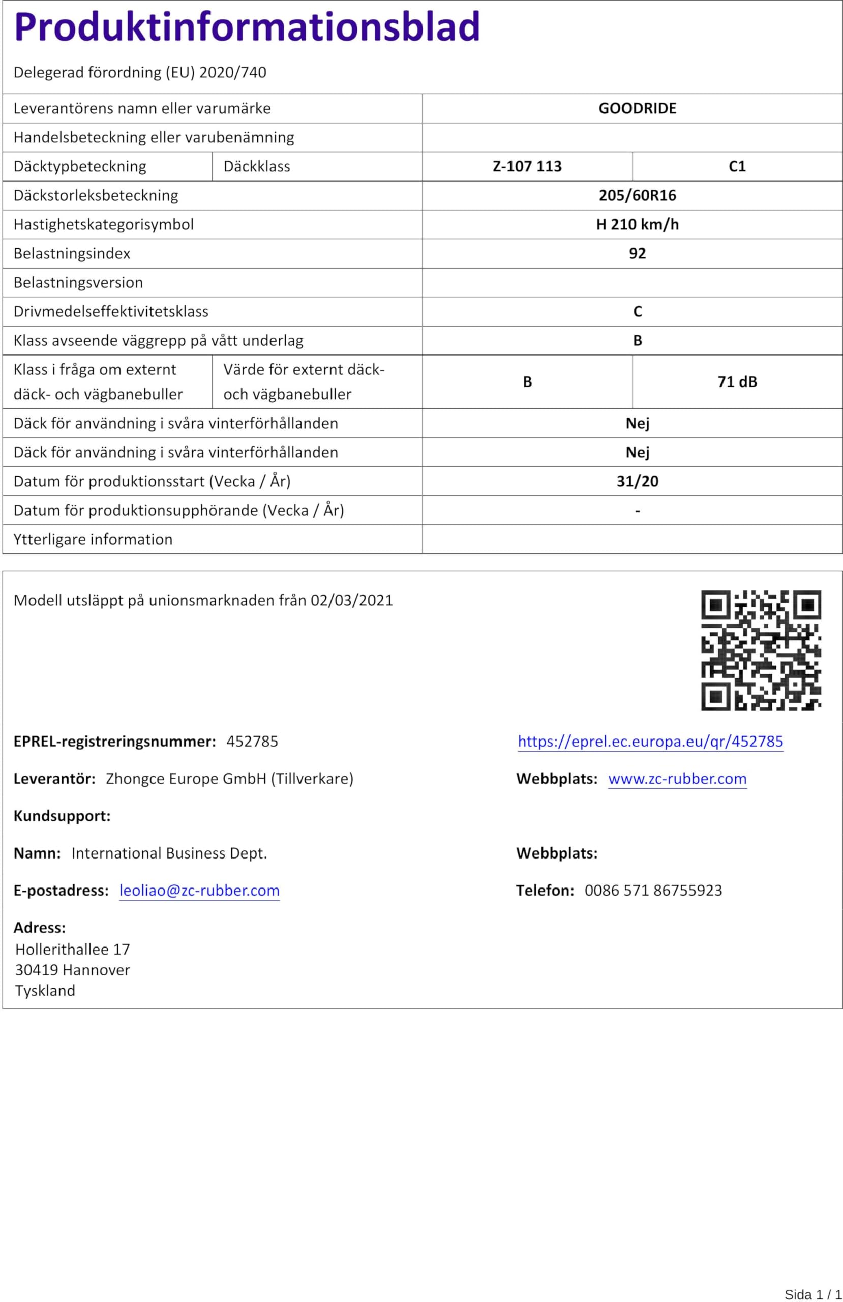 GOODRIDE - 205/60 R16 TL 92H ZUPERECO Z-107 BSW M+S - Sommerreifen