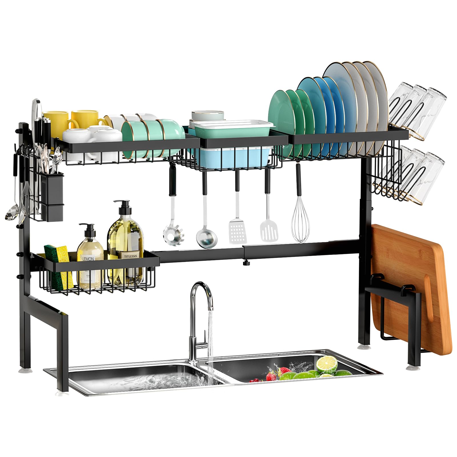 Over The Sink Dish Drying Rack,Expandable 2-Tier Stainless Steel Over The Sink Dish Rack with Utensil Holder Dish Drainers for Kitchen Counter