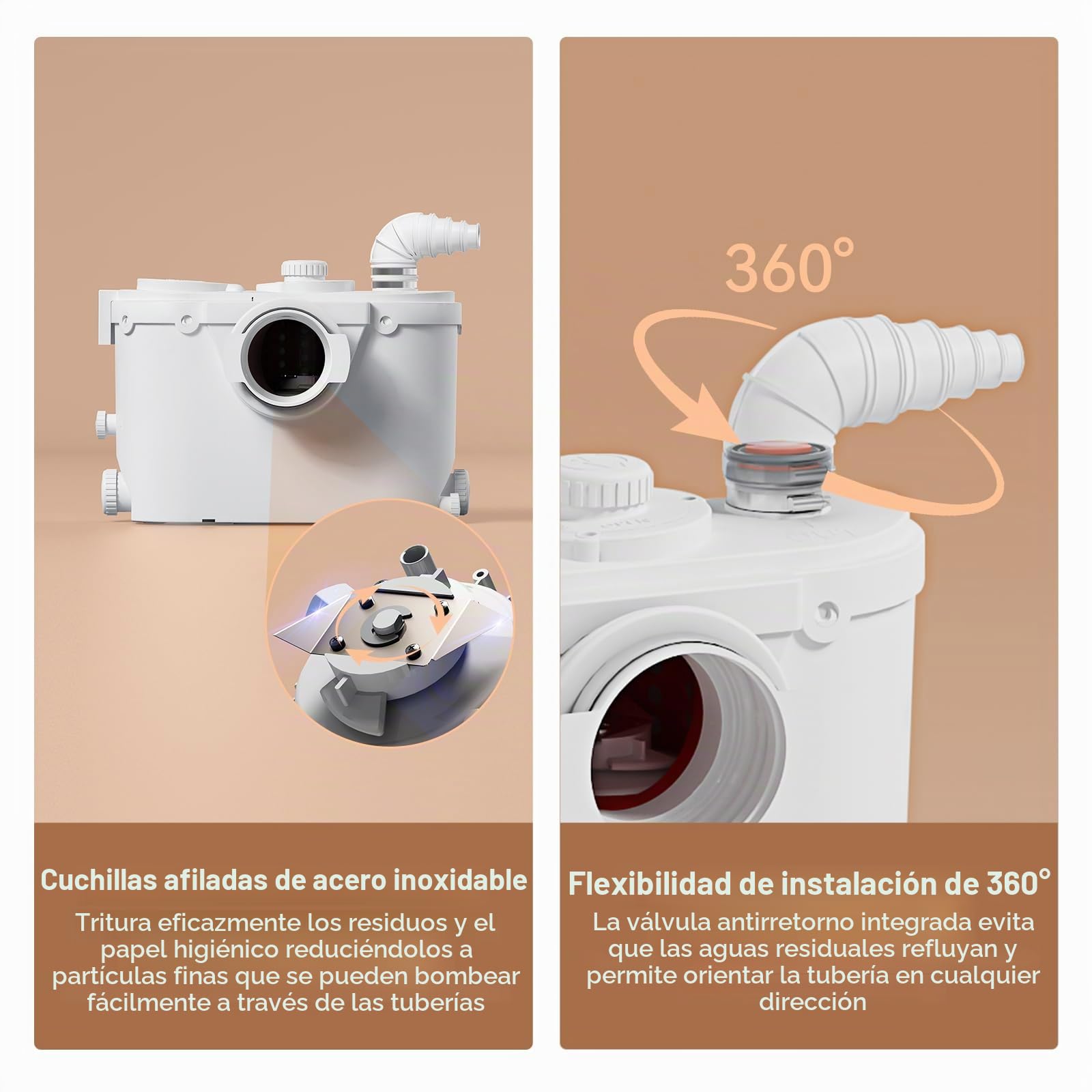 Bomba trituradora para sótano con motor de cobre, descarga vertical/horizontal de 7m, 4 entradas (lavabo/ducha/fregadero/lavandería)