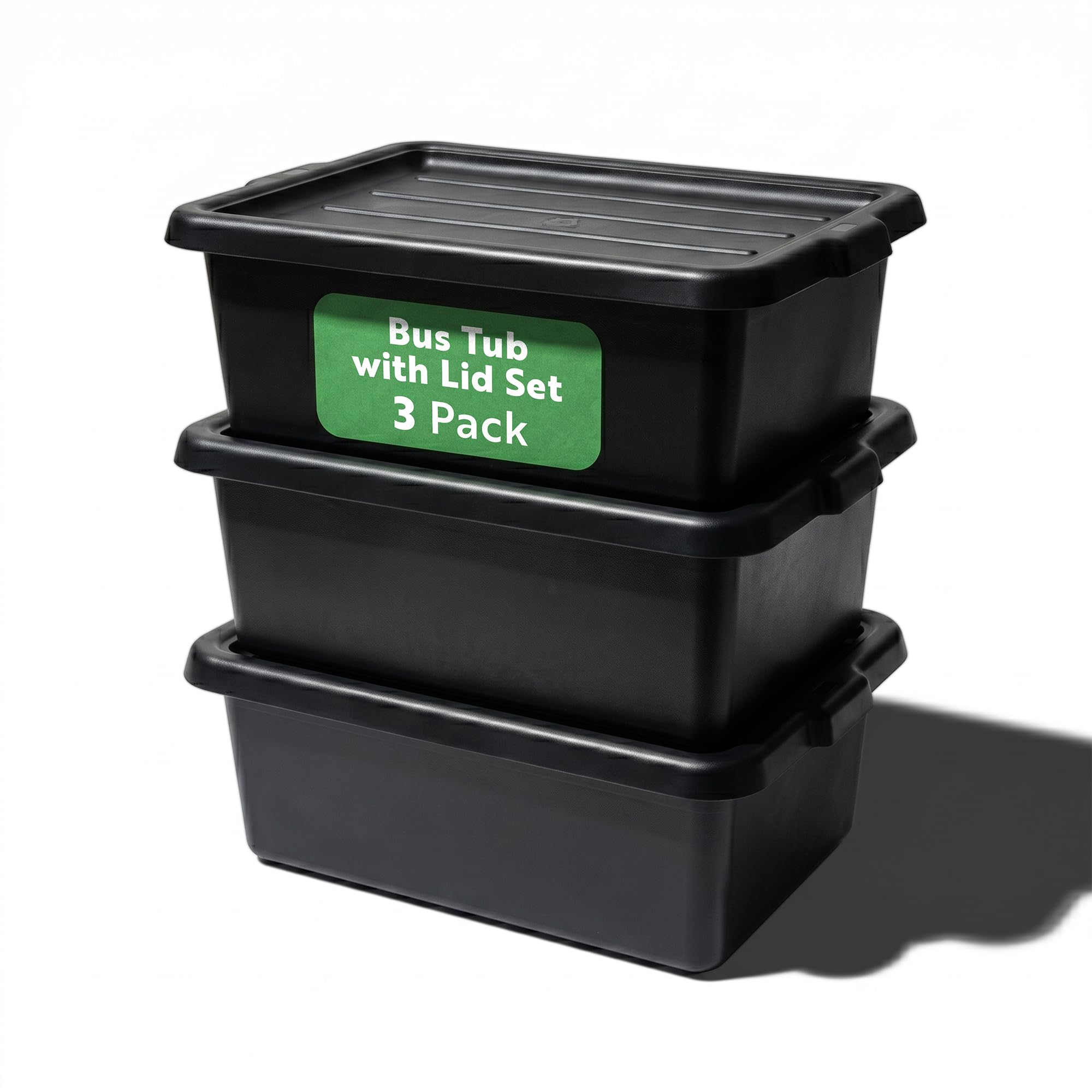 Restaurantware RW Clean Buswanne und Deckel, 55,9 x 40,9 x 17,8 cm, tiefer Kunststoff-Buswanne, mit Schnappdeckel, griffigem Griff, Schwarze Kunststoff-Restaurantbox und Abdeckung, für