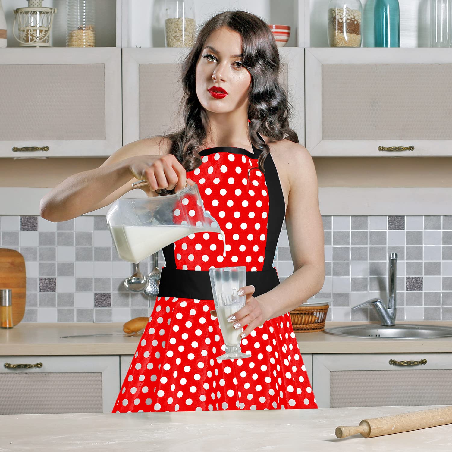 Violet Mist Cute Lovely Retro Aprons for Women Girl Ladies Sexy Sweetheart Vintage Aprons 50s PolkaDot Vintage Christmas Apron kawaii Cooking Kitchen Ruffle Witch Apron Housewife Waitress Mothers Gift