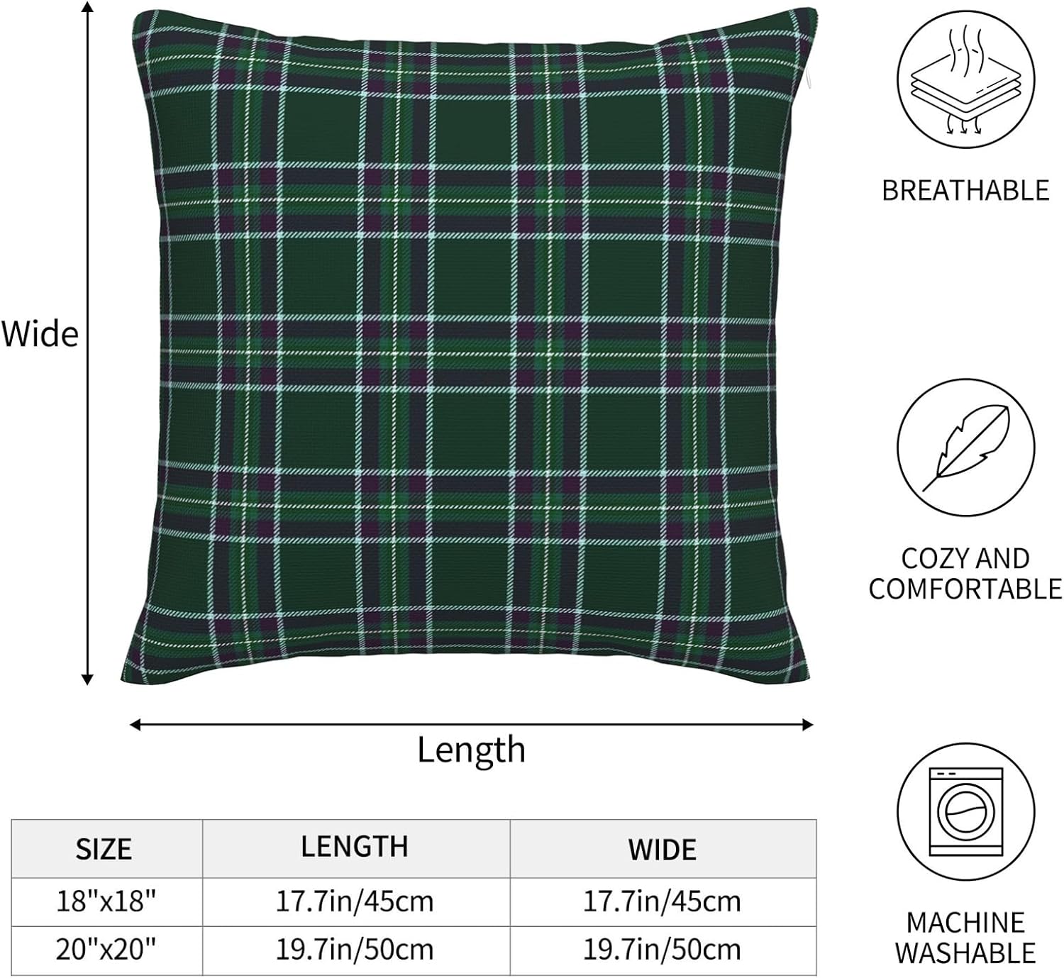 Christmas Throw Pillow Covers 18x18 Inch Set of 2 Scottish Tartan Plaid Square Pillow Cases Farmhouse Classic Outdoor Pillowcase Decorative Cushion Cover for Couch Sofa