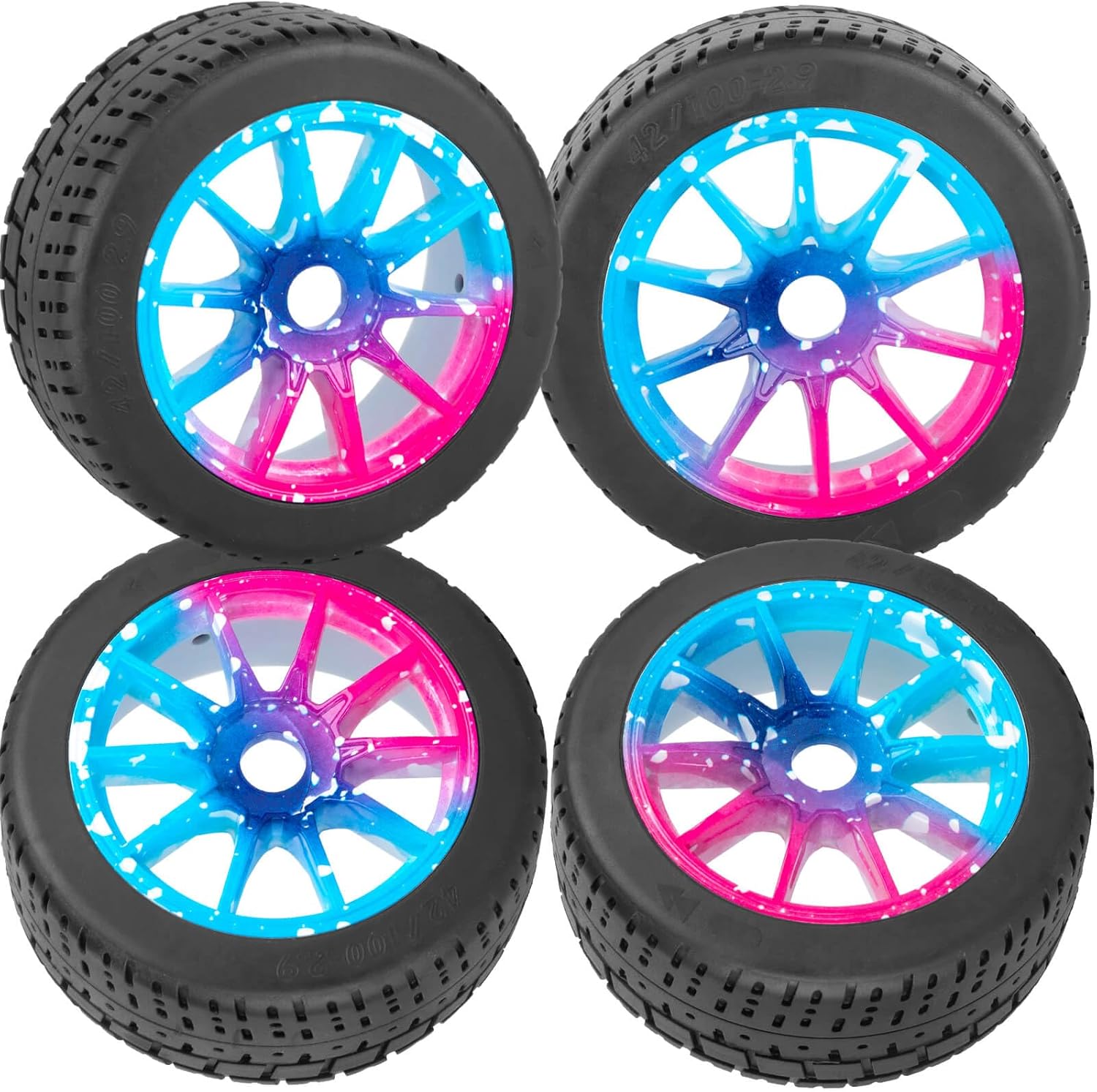 RC Highway Tires Wheel for 1/8 Typhon 6s BLX,1/7 Infraction 6S BLX/Limitless,RC Drift Off Road Buggy Rally Truck Wheels and Tires,4PCS RC High Speed Wheel Highway Rubber Tires,Blue Pink
