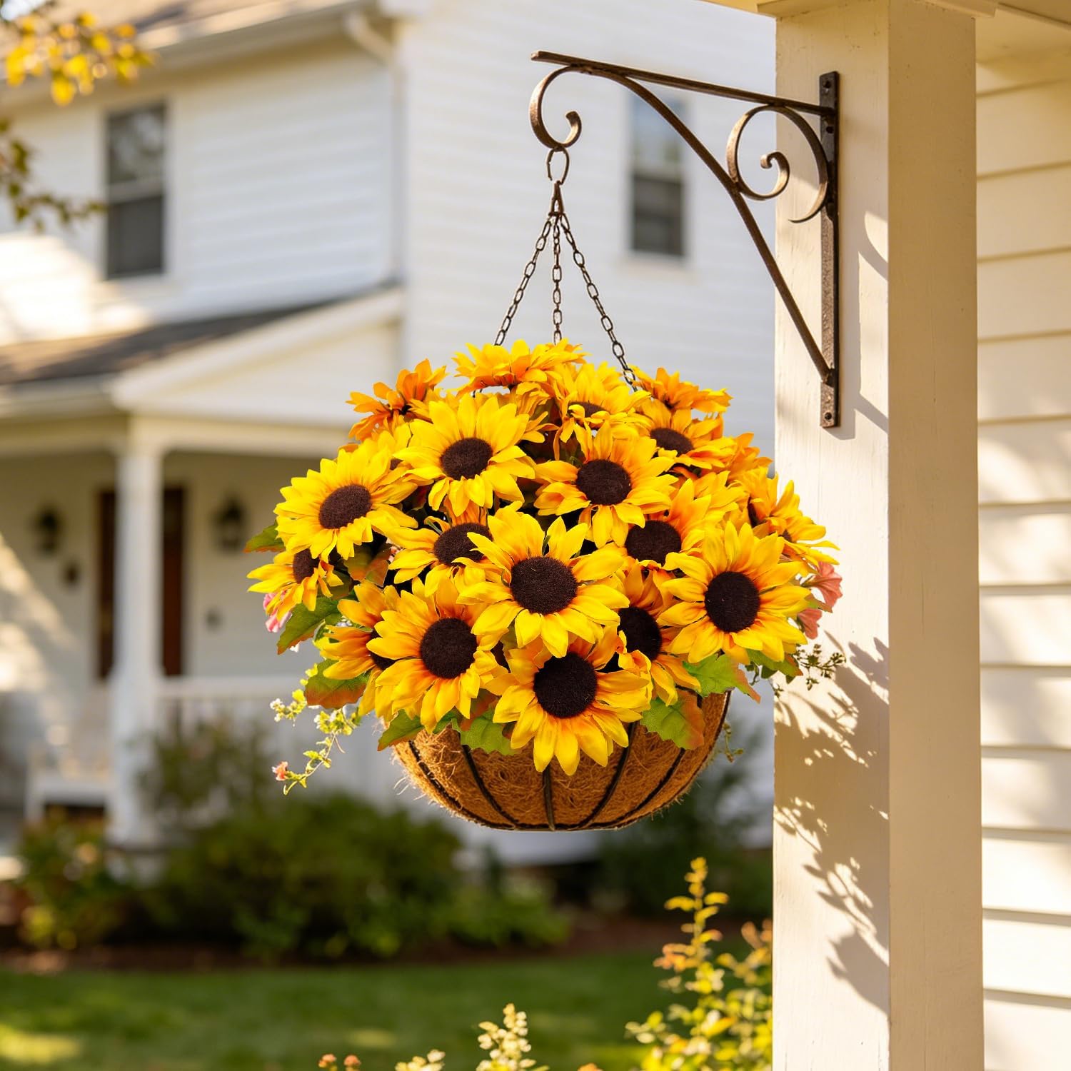 6 Bundles 30 Heads Sunflowers Artificial Flowers Fake Mums Faux Fall Flowers for Outdoors UV Resistant Silk Sunflower for Vase Autumn Wedding Porch Garden Indoor Outside Decor (Orange Yellow)