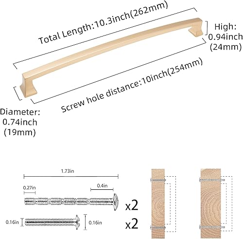 Miniatura 9 de COTYKILEY Paquete de 10 manijas de gabinete de latón cepillado de 3 pulgadas (2.992 in) de color dorado, tiradores de gabinete de cocina, manijas de