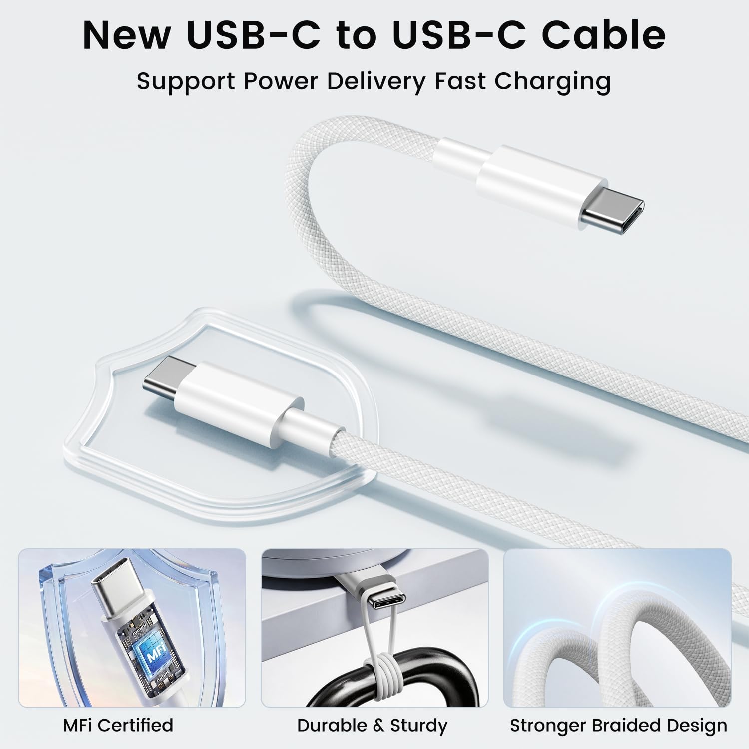 USB C Fast Charger for iPad Pro 13/11/12.9 inch, iPad A16/10th Generation, iPad Air 13/11 inch/5th/4th/Mini, 20W Type C iPad Charger Fast Charging with 6FT Woven USB C to USB C Charging Cord Cable
