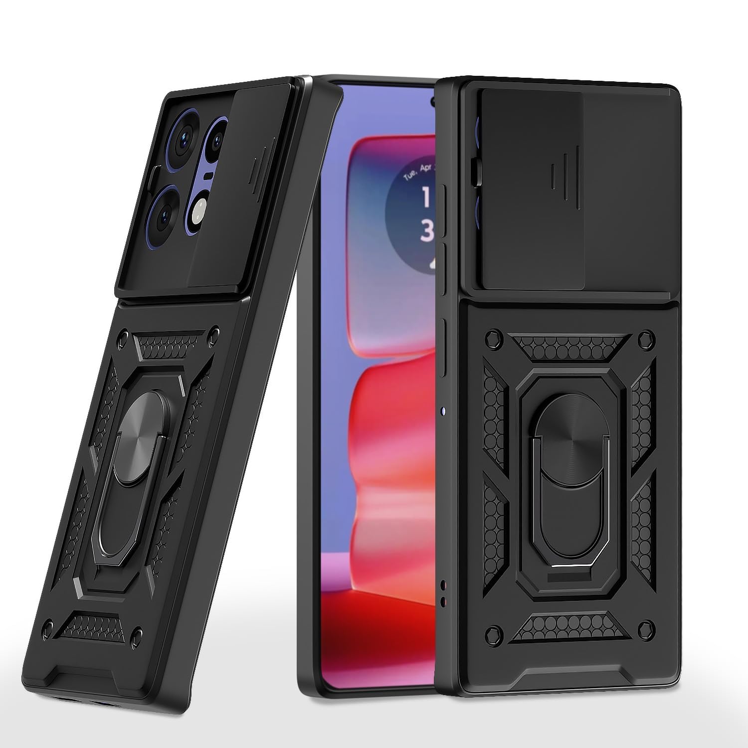 AIBEX® Back Cover for Motorola Edge 50 Pro 5G | D10 Tough Armor Case | Sliding Camera Shield | 360° Protection | Kickstand Ring Holder | Military-Grade Shockproof Bumper Case