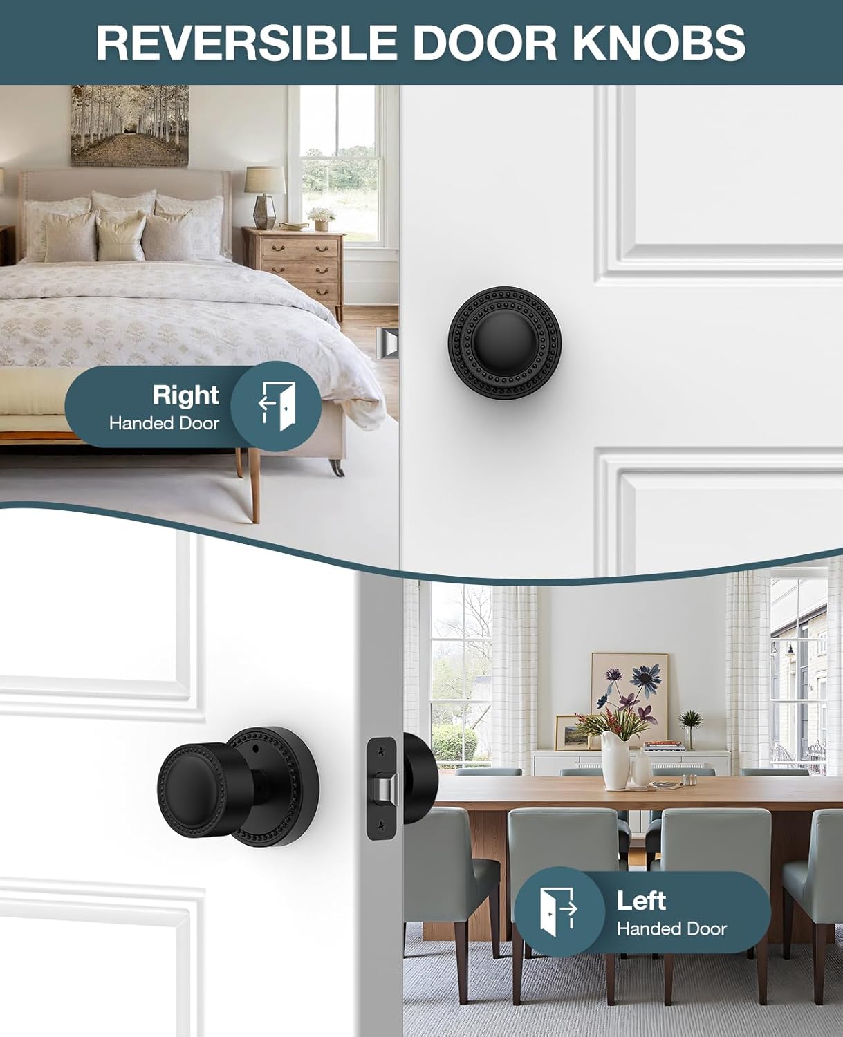 Matte Black Door Knobs, Zinc Alloy Heavy Duty Privacy Door Knobs, Round Vintage Interior Door Knobs with Lock for Bedroom, Bathroom, Study, Office, 1Pack