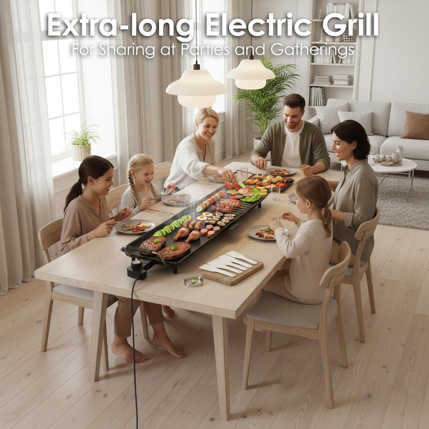 39.5-Inch Electric Griddle & Teppanyaki Grill, 1400W Large Non-Stick Surface, Intelligent Temperature Control, Easy to Clean. Indoor/Outdoor Use for Pancakes, BBQ, Camping & Gatherings