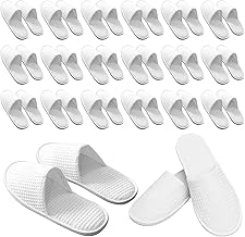 20 Pairs of Hotel Slippers, Waffle Closed Toe,Disposable Deluxe Closed Toe Spa Slippers, Flat White House Shoes Washable and Foldable Winter Slippers for Spa, Party Guest and Travel