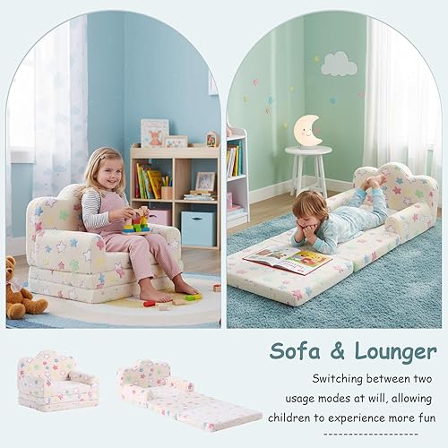 Miniatura 124 de Tiita Silla para niños, cómodo sofá plegable para niños, sofá ligero para niños con asa de transporte y bolsillos laterales, reposabrazos de espuma