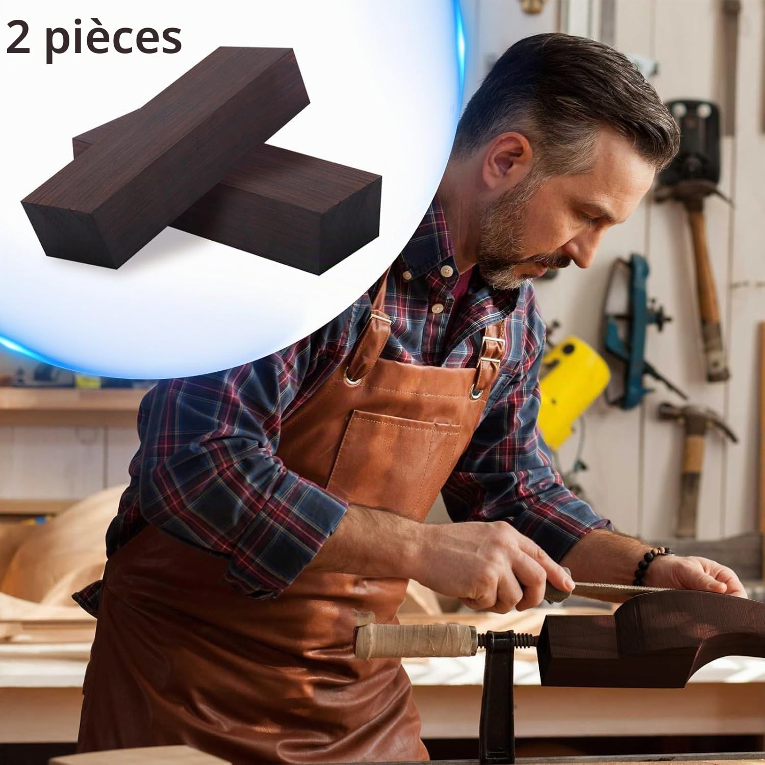 2 blocs de bois d'ébène à faire soi-même, matériau de bricolagnoir vierge poignées en ébène 12 x 4 x 2,5 cm, bois d'ébène vierge pour la fabrication d'accessoires d'instruments de musique en ébène