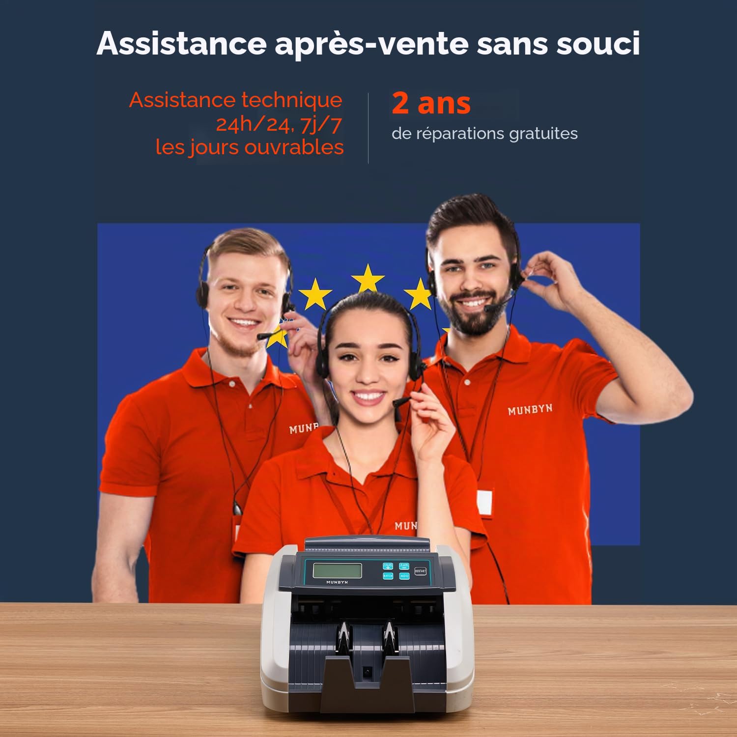 MUNBYN IMC51 Machine à compter l'argent, Compteur de billets en mode ajout+lot, Détection UV/MG/IR, Compteur de billets en EUR uniquement, 1100 billets/min, Affichage LCD, 2 ans de garantie (Gris)