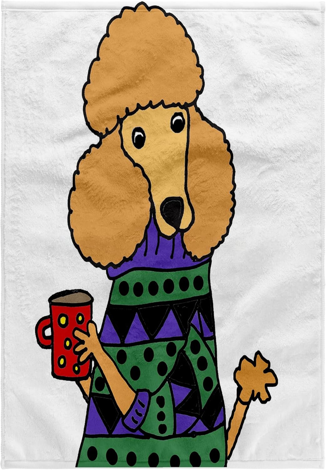 3dRose Funny Cute Apricot Poodle Dog Drinking Coffee Wearing Colorful Sweater 22x30 Bath Hand Pool Towel