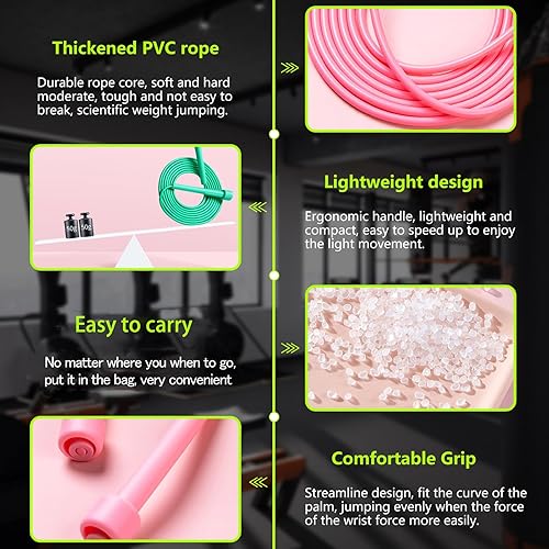 Miniatura 3 de Paquete de 2 cuerdas de saltar ajustables, cuerda de saltar sin enredos para mujeres y hombres, cuerda de velocidad ligera, cuerda de ejercicio de