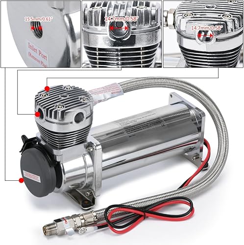 Miniatura 2 de PTNHZ Universal 38 NPT DC 12V 480c 200 PSI Control Air Bag Suspensión CompresorBomba Ride Kit para AutoMotocicleta