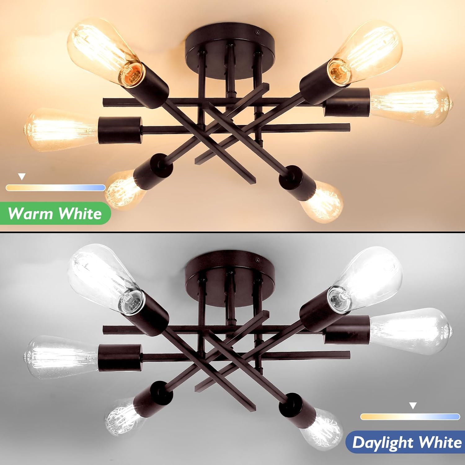 TOBUSA Brown 6-Light Semi Flush Mount Ceiling Light Fixture, E26 Socket image 5