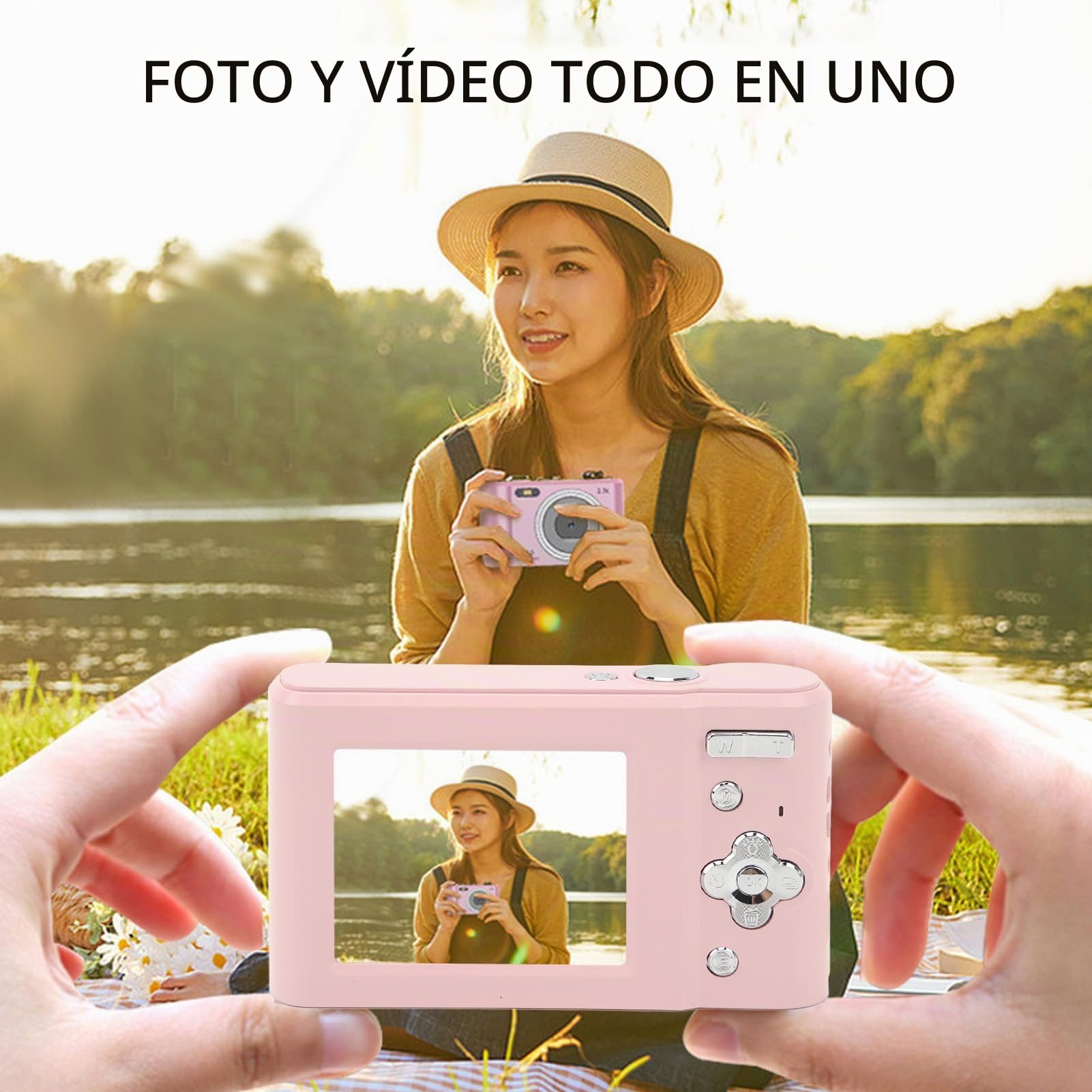 Cámara Digital para Estudiantes, 1080P HD 44MP Autofocus Vlogging Video & Photo Camera con Zoom Digital 16x, Cámara Compacta Recargable con Pantalla de 2,4 Pulgadas, Ideal para