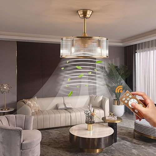 Miniatura 8 de Ventiladores de techo enjaulados dorados con luz, ventilador de techo sin aspas de 18 pulgadas con control remoto, luz de ventilador cerrada de