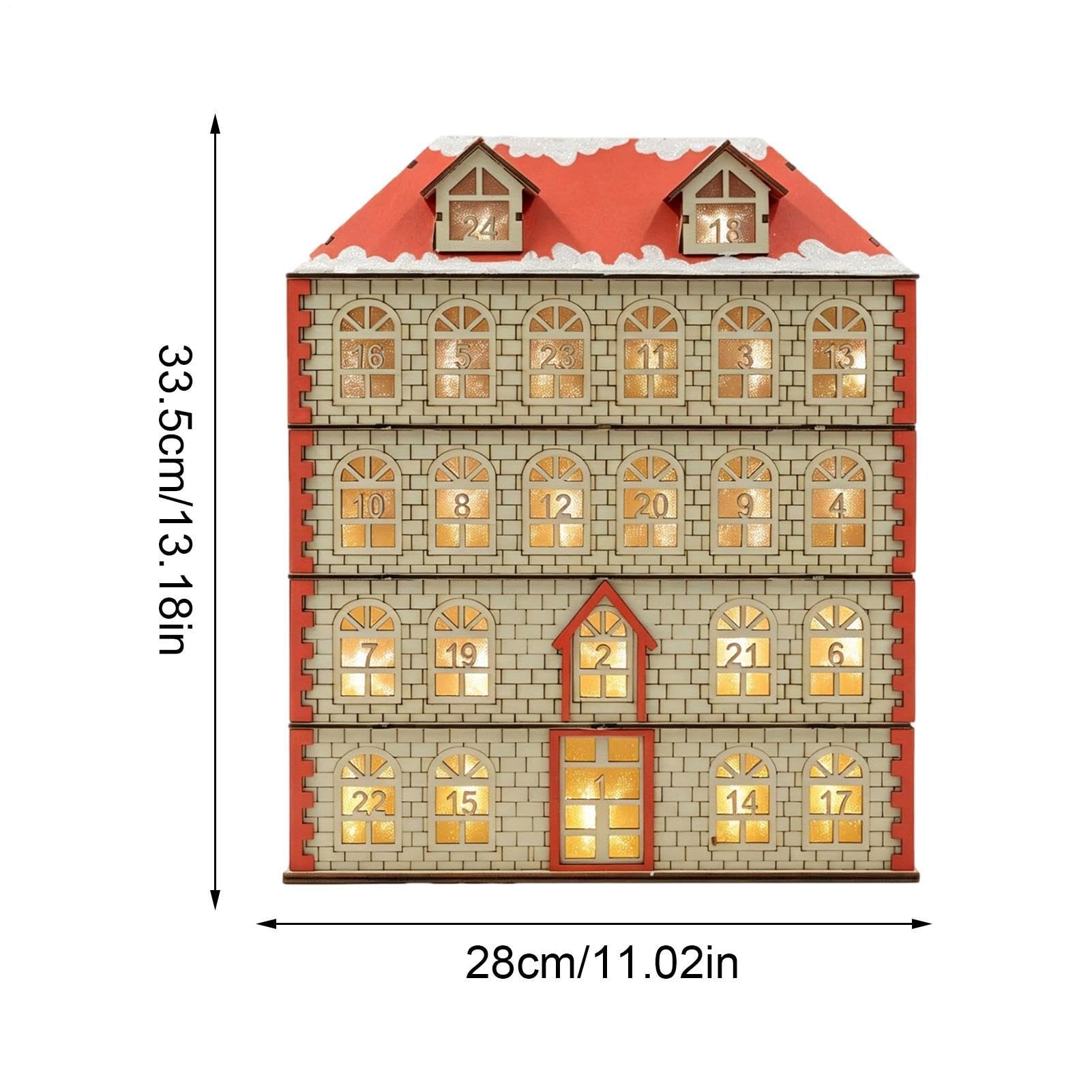 Calendrier de l'Avent en bois Décor de maison LED avec 24 tiroirs