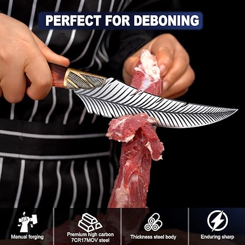 Miniatura 9 de ROCOCO Cuchillo japonés de Damasco – Cuchillos afilados para pelar frutas y carne, para el hogar, cocina, barbacoa, 5.3 pulgadas