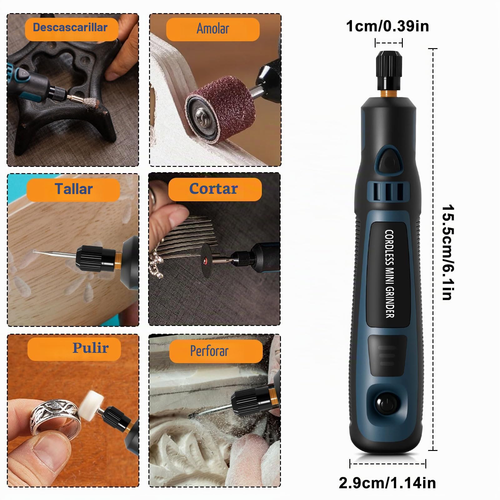 Lápiz de Grabado Eléctrico con 96 Cabezales, Multiherramienta Herramienta Rotativa, Mini Amoladora Eléctrica Grabador Inalámbrico USB Recargables Portátil para Grabar/Taladrar/Cortar/Esmerilar