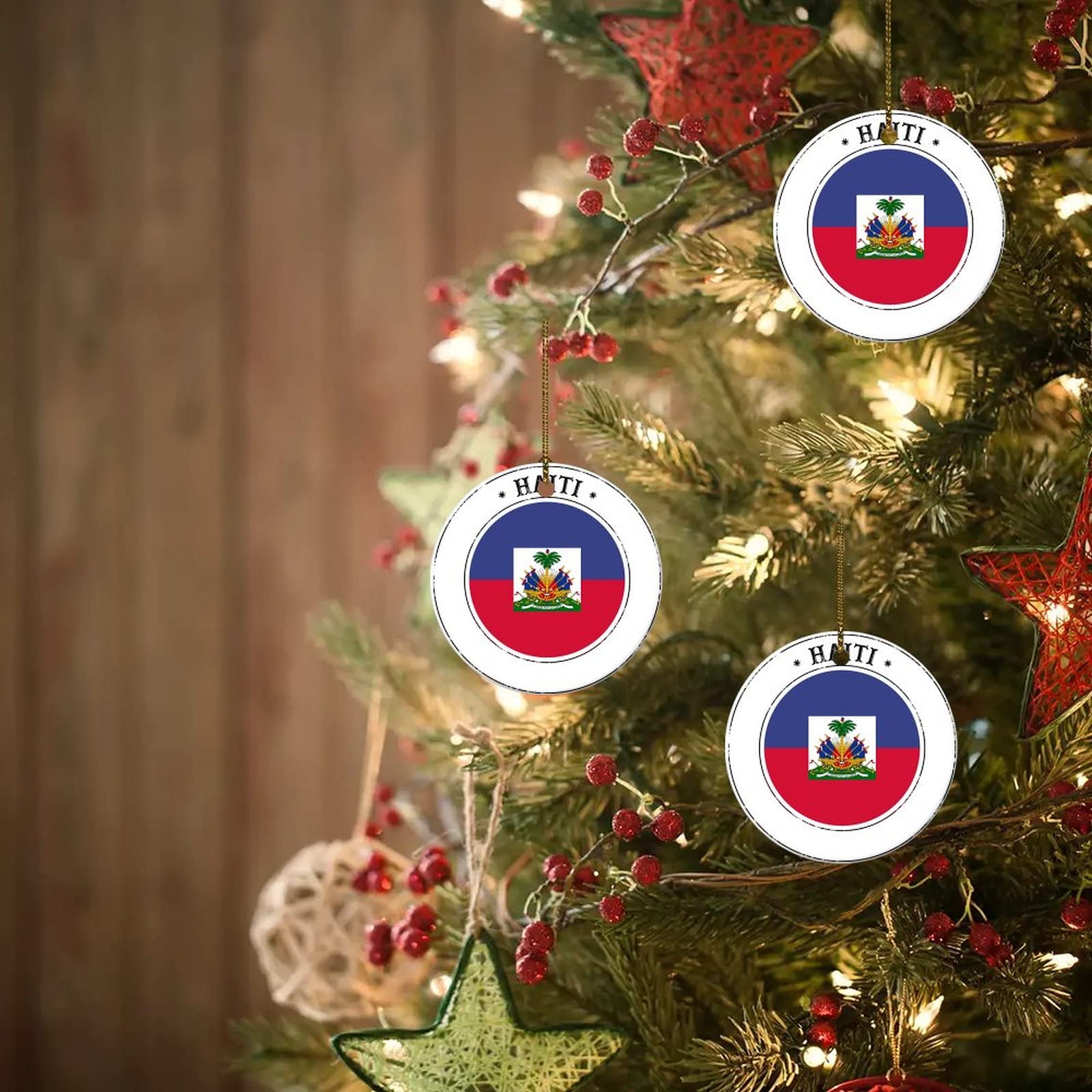 Yelolyio Drapeau Haïti Haiti En Acrylique Pour Sapin De Noël