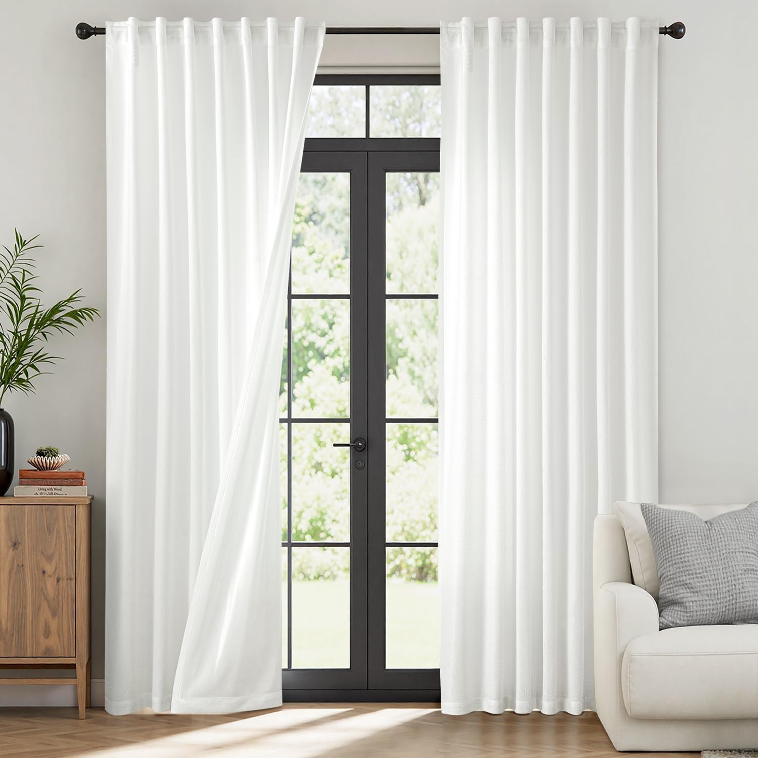 MIULEE White Thermal Insulated Curtains 90 Inches Long 2 Panels Set for Summer Heat Blocking Non See Through Privacy Thick Semi Sheer Light Filtering Back Tab Window Drapes for Bedroom Living Room