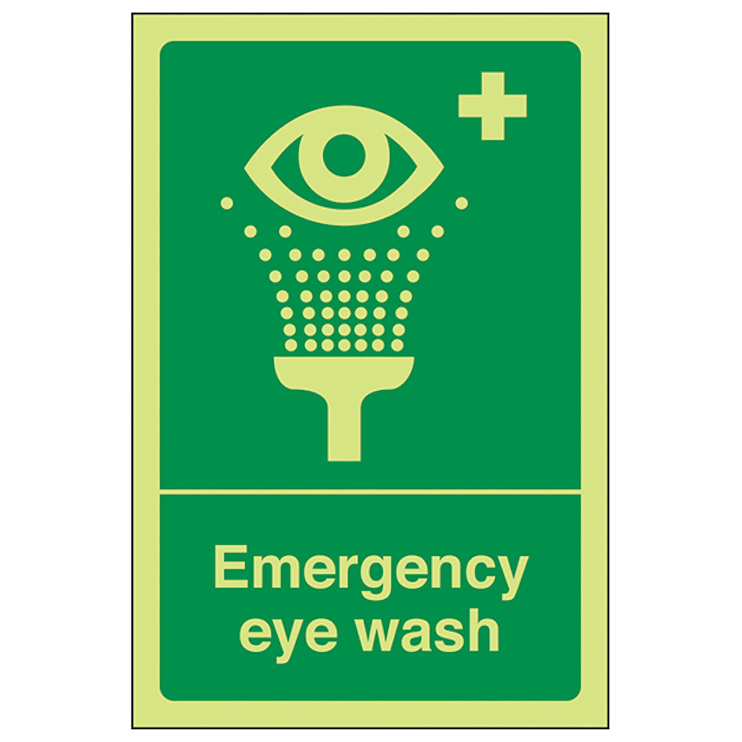V Safety GITD Emergency Eye Wash - Portrait 100 x 150 mm - Glow In The Dark Self Adhesive Vinyl Safety Sign