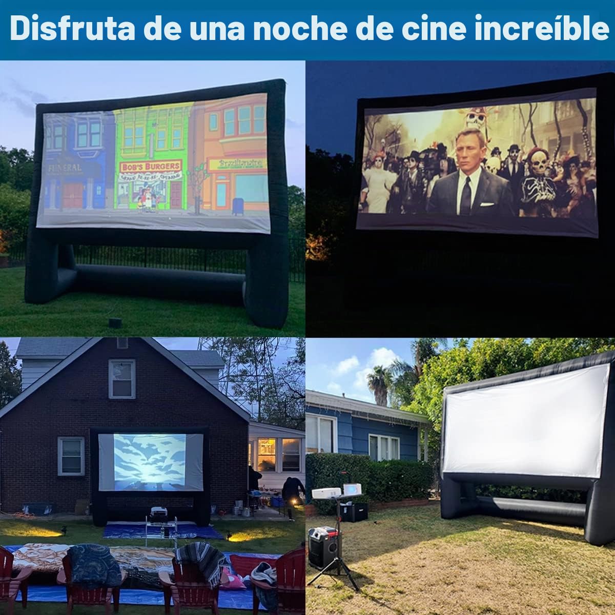 XHYCPY 16ft Inflatable Movie Screen Outdoor Projector Screen with Air Blower Storage Bag - Front/Rear Projection, Easy Set Up Blow Up Screen for Backyard Movie Night, Theme Parties, Celebrations