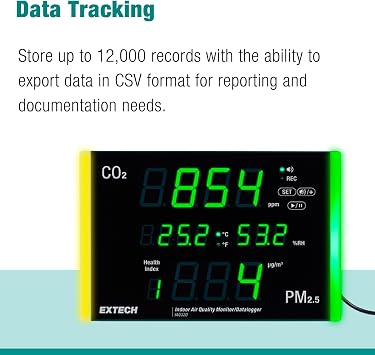 Extech IAQ320 Air Quality Meter/Datalogger with PM2.5 | Wall-Mount or Desktop; Reads Temperature, Humidity, Particulates and Health Index; Stores 12,000 CSV Records for Facilities