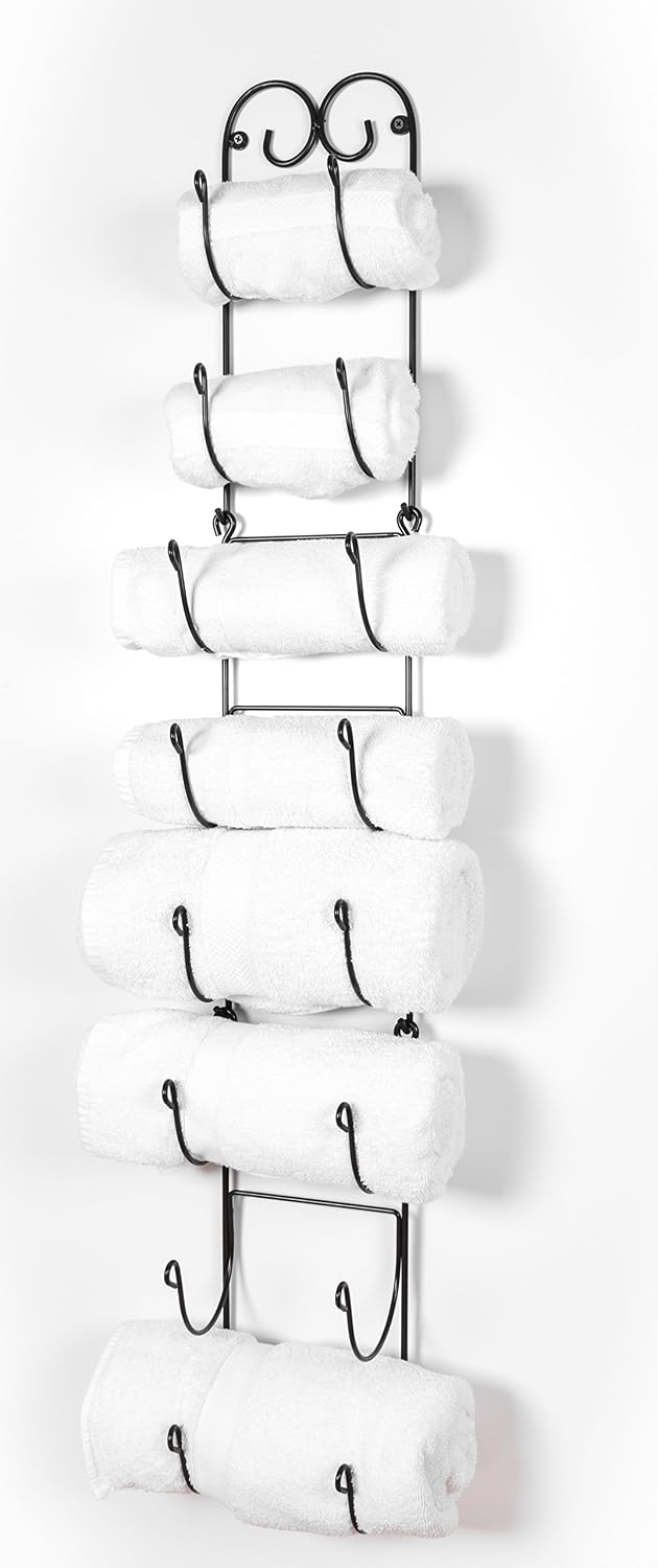 It's Useful. Wall Mounted Towel and Wine Bottle Rack Holder, Holds 5 or 8 Bottles