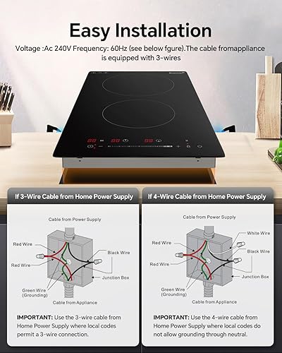 Miniatura 5 de Ranein Placa de cocina eléctrica con 2 quemadores, 12 pulgadas, 3000 W, 240 V, panel de cerámica, estufa eléctrica, múltiples protecciones de