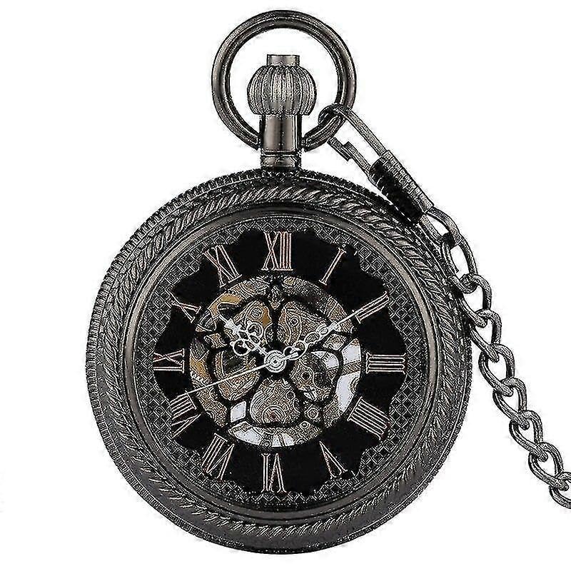 Vinta - Orologio da tasca meccanico da uomo, stile punk, con numeri romani