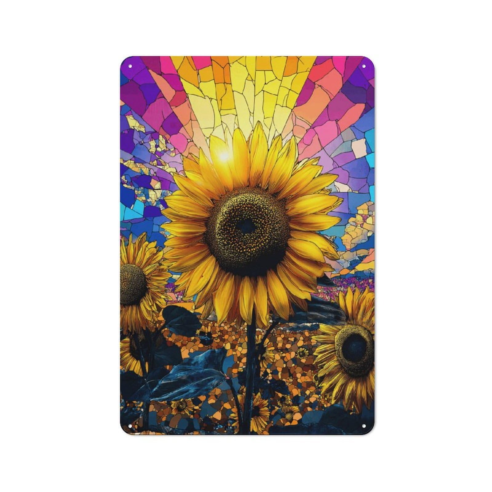 Tin Sign 30x20cm with Stained Glass Sunflowers for Garage Wall, Rustic Decor, for Living Room, Hallway And Entrance Wall Decor