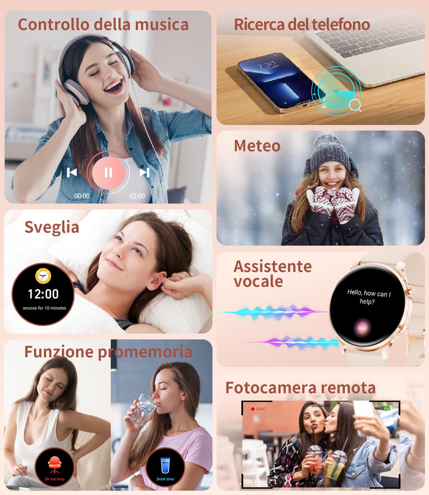 Smartwatch Donna, 1.32" AMOLED Orologio Intelligente Donna con Chiamate Bluetooth, 100+ Modalità Sportive Fitness Tracker con 2 Cinturini, Podometro, Smart Watch per Android iOS (Oro rosa)