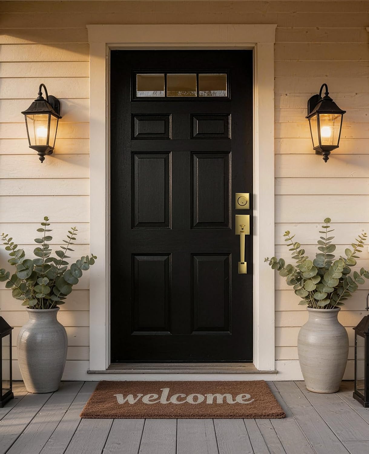 Front Door Handle No Lock, Gold Front Door Lock Set with Crystal Knob, Adjustable Exterior Entry Handleset, Lower Half Grip, Reversible for Right & Left