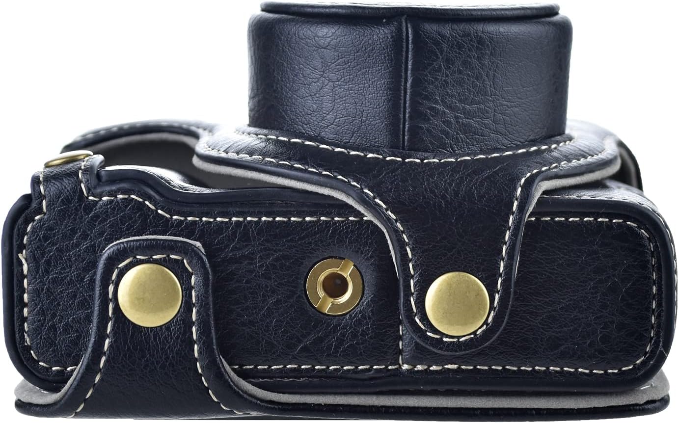 Rieibi X100V Retro Leather Camera Case for Fujifilm X100V - Protective Case with Strap and Grip - Black