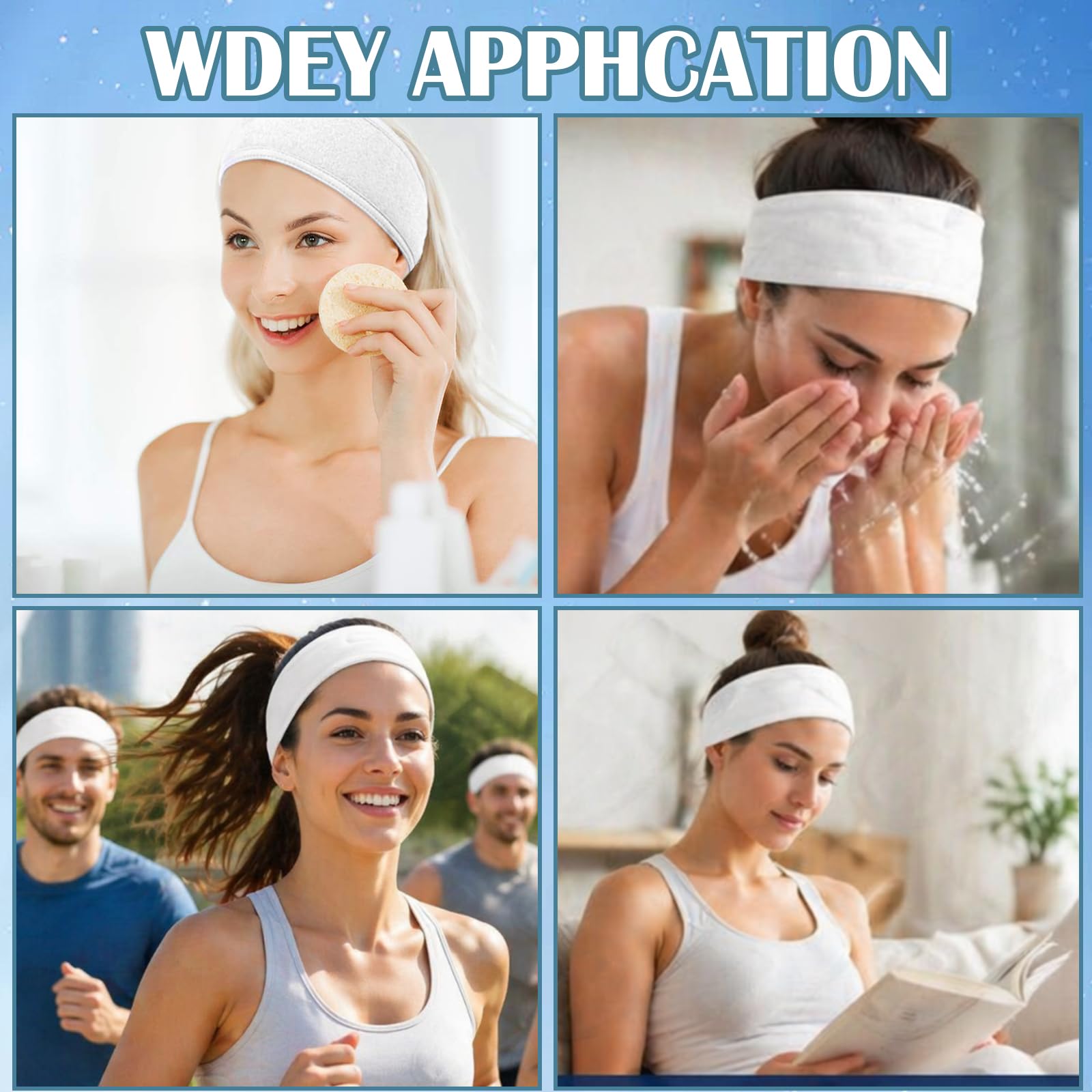 Whaline 60 fasce per capelli per il viso, elasticizzate, bianche, per bagno, trucco, sport
