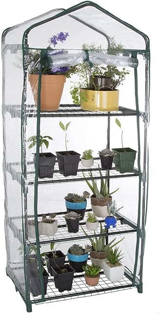 4 Tier Mini Greenhouse Cold Frame With Zipped PVC Plastic Cover | trap heat, and to protect delicate plants from bad weather, and insects | made of durable steel tubing | rust and corrosion Free