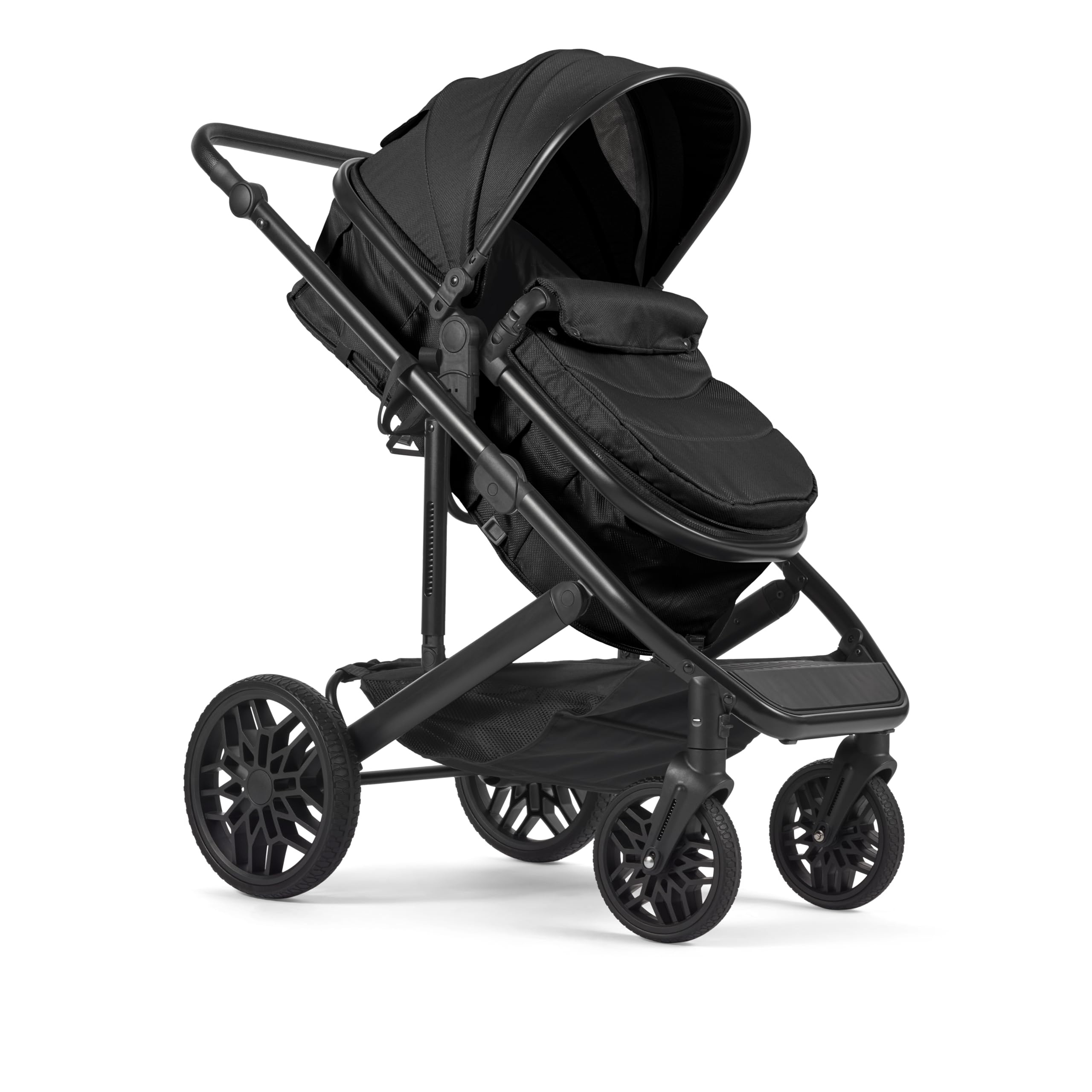 Lejoux Avant Baby-Kinderwagen-Reisesystem faltbarer Kinderwagen mit Babywanne 5-Punkt-Gurt verstellbarem Sitz übergroßem Korb Einhand-Faltung Schwenkräder Regenschutz Black