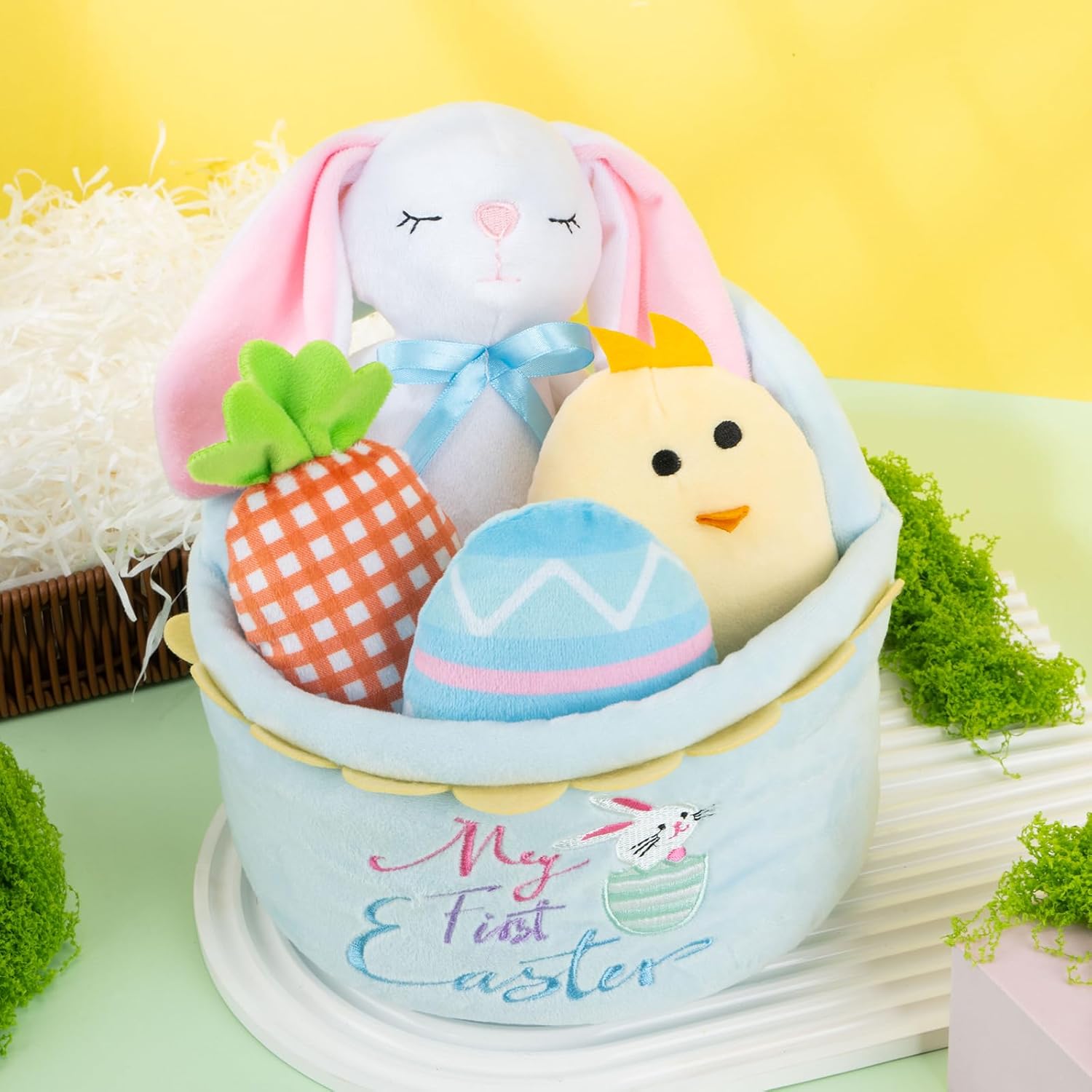 My First Easte First Easter Basket Stuffers Playset, 5 Piece Stuffed Plush Bunny Chick Carrot Egg for Girls Boys Kids Infant Toddler